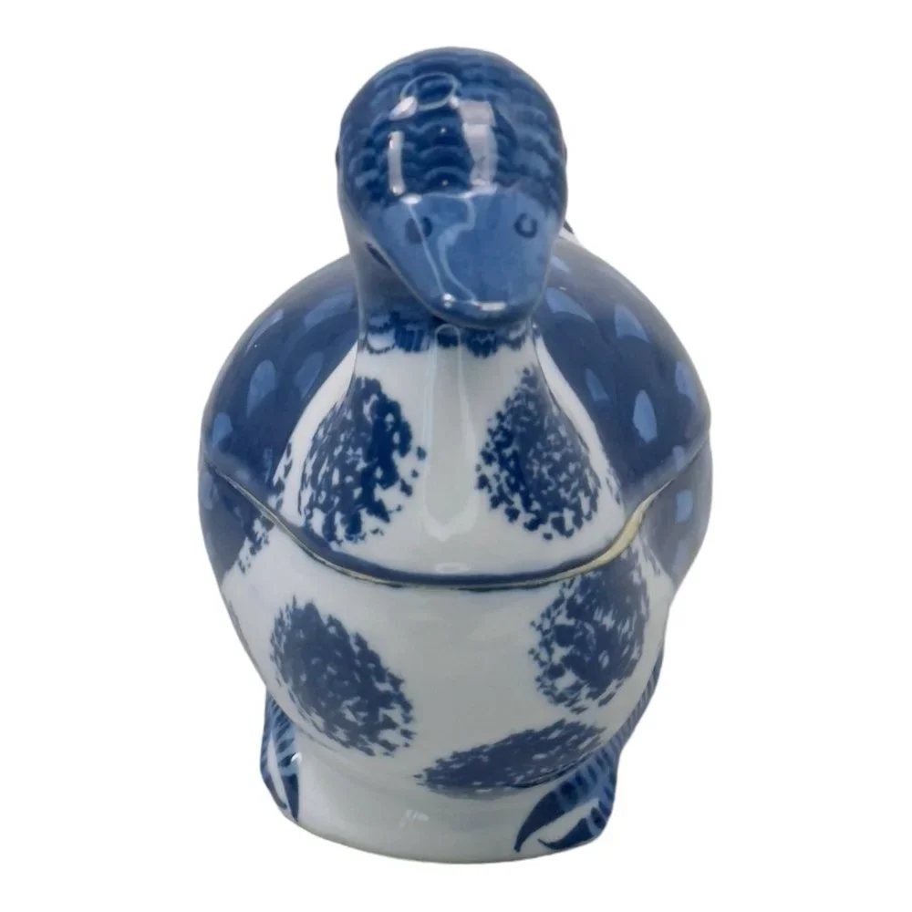 Ceramic Hand Painted Vintage 1960's Duck Shaped Trinket Box Blue & White - Picture 4 of 11